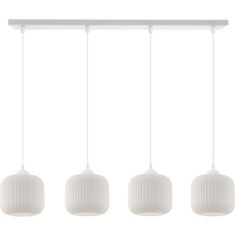 SUSPENSION RIFFLE BLANC 4 ABAT-JOUR PLATS CYLINDRE BLANC E27