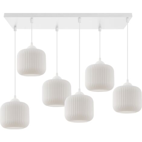SUSPENSION RIFFLE BLANC 6 ABAT-JOUR PLATS CYLINDRE BLANC E27