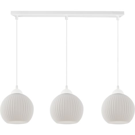 SUSPENSION RIFFLE BLANCHE 3 ABAT-JOUR BLANC PLATS BOULE E27