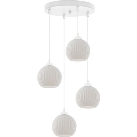 SUSPENSION RIFFLE BLANCHE 4 ABAT-JOUR PLATS BLANC BOULE E27