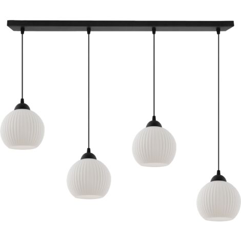 SUSPENSION RIFFLE NOIRE 4 ABAT-JOUR BLANC PLATS BOULE E27