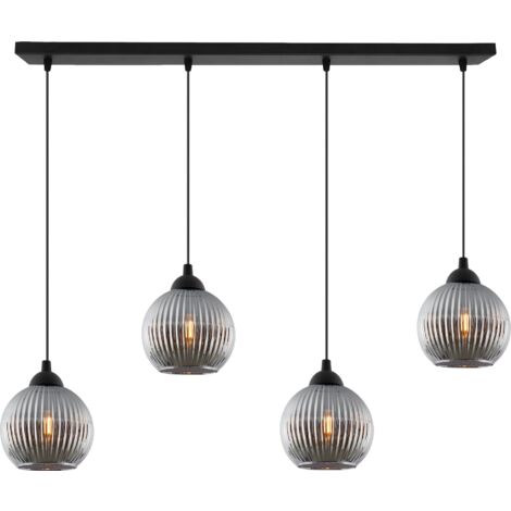 SUSPENSION RIFFLE NOIRE 4 ABAT-JOUR PLATS EN GRAPHITE BOULE E27