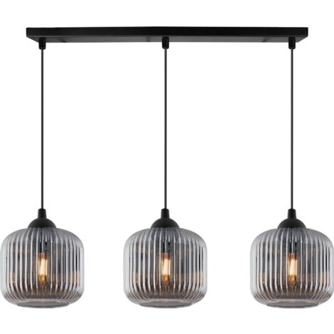 SUSPENSION RIFFLE NOIRE À 3 ABAT-JOUR PLATS EN GRAPHITE CYLINDRE E27