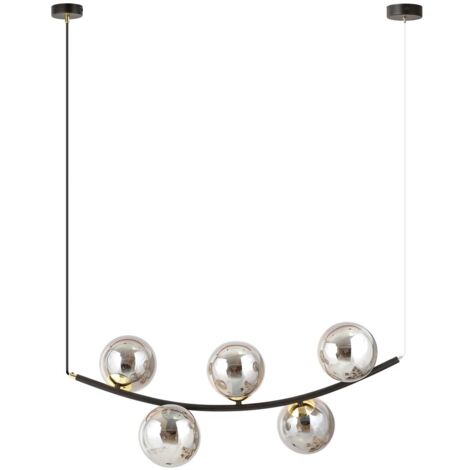 Suspension Ritz 5 lumières noir/verre graphite Emibig