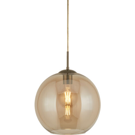 Suspension ronde 1 flamme Balls (diamètre 25 cm), verre ambre, laiton antique