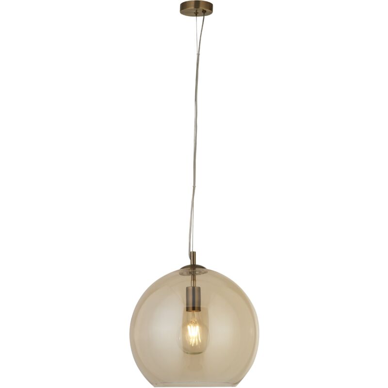 Balls - Abat-jour en verre ambré à 1 lumière, laiton antique, E27 - Searchlight