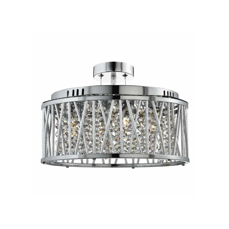 Searchlight - Suspension ronde 5 ampoules Elise, en chrome, aluminium et cristal