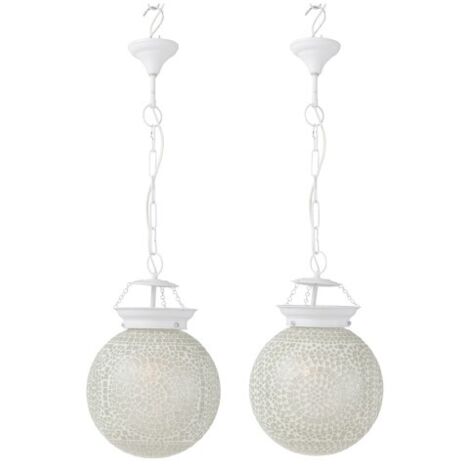 Suspension ronde en verre blanc avec mosaïques Ekio - Lot de 2