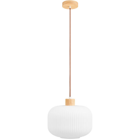 Suspension ronde en verre et bois ø30cm - Blanc - Argalo