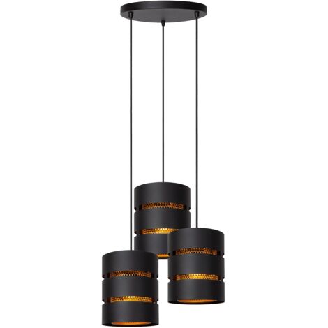 Suspension ronde moderne noir/or Rosas 3xE27 Lucide