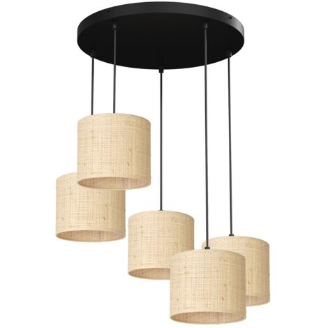Suspension ronde rotin 5 abat-jour crème E27 Luminex