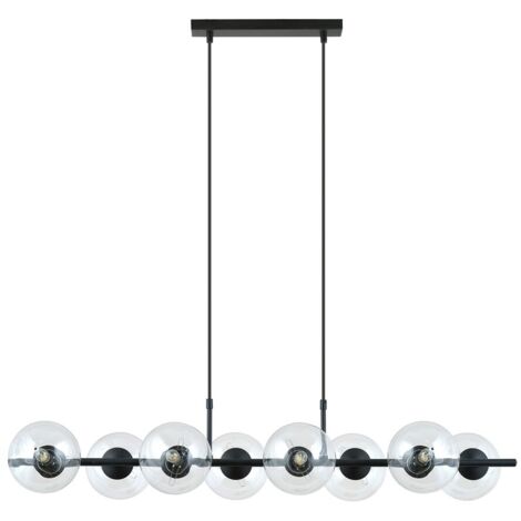 Suspension Rory 8xE14 verre transparent noir Emibig