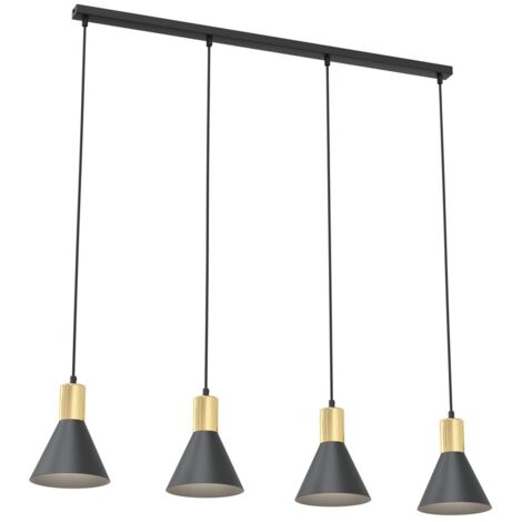 Suspension ROSA loft noir/or 4xE27 cônes 90cm Emibig