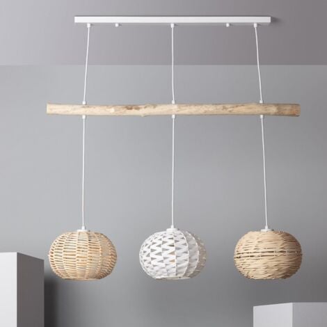 Suspension Rotin et Bois Linfen Naturel