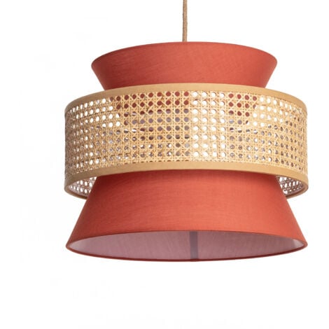 LEDKIA Suspension Rotin et Tissu Chulu Terre cuite