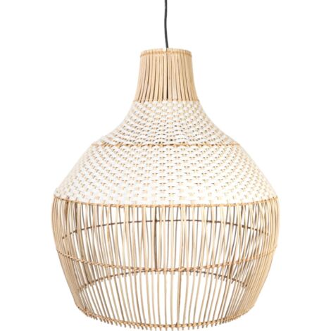 Suspension rotin naturel et blanc style bohème élégant - Naturel tressé blanc cassé