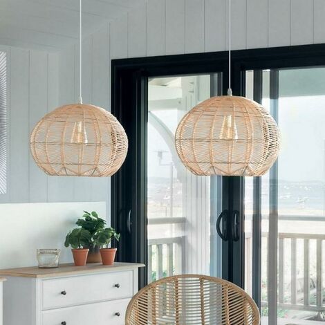 Suspension Rotin Naturel Ronde Beige 38cm pour ampoule E27 - SILAMP