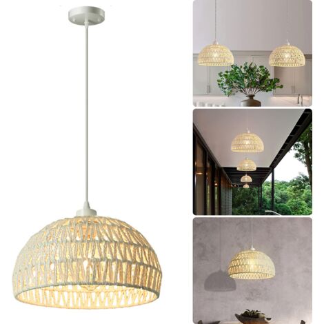 Suspension rustique, Lustre tissé main, Plafonnier suspendu, Luminaires îlot, Plafonnier bohème, Hauteur réglable, Blanc