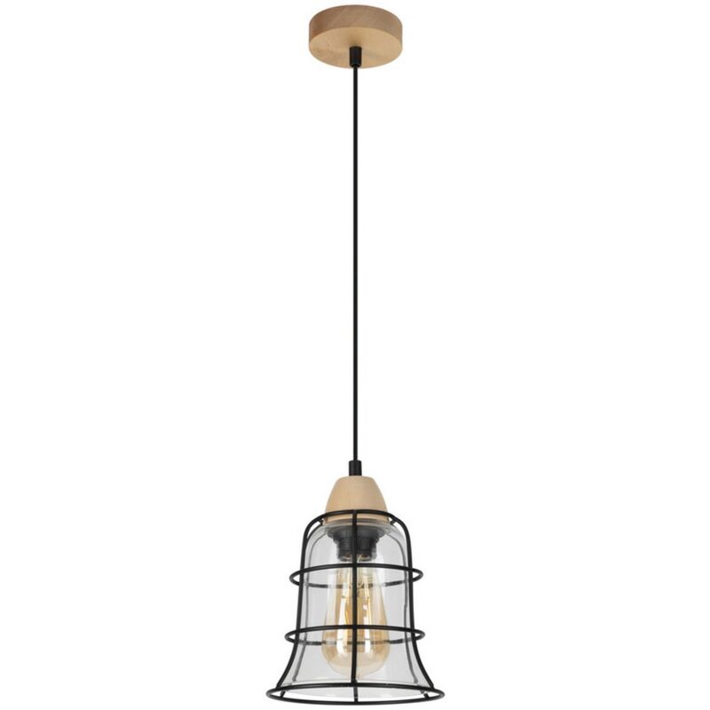 Suspension Sabor, Bois, Métal, Tissu, Marron, Noir, 16,5x16,5x110 cm