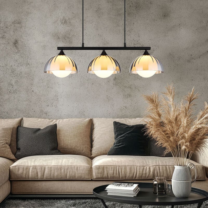 Lampe à suspendre verre fumé Lampe à suspendre verre opale fumé Lampe de salle à manger noire, métal, 3x G9 douilles, LxlxH 70x20x120 cm