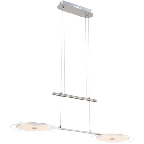 Suspension salle à manger Suspension réglable en hauteur chrome suspension salle à manger, verre nickel, 2x LED 18W 590Lm blanc chaud, LxPxH 90x30x150 cm