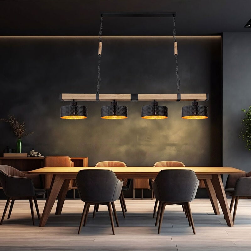 Suspension salle à manger suspension salon salle à manger lampe de table, métal noir or, 4x E27, LxH 120x140 cm
