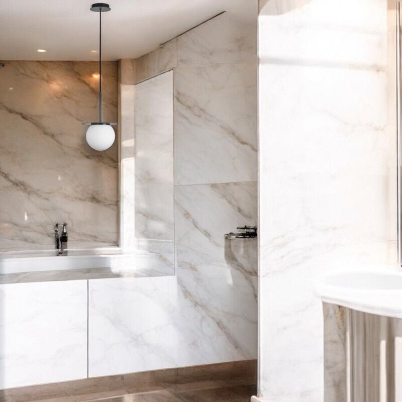 Suspension Salle De Bain Verre Et Noir Mat Ip44 Alix