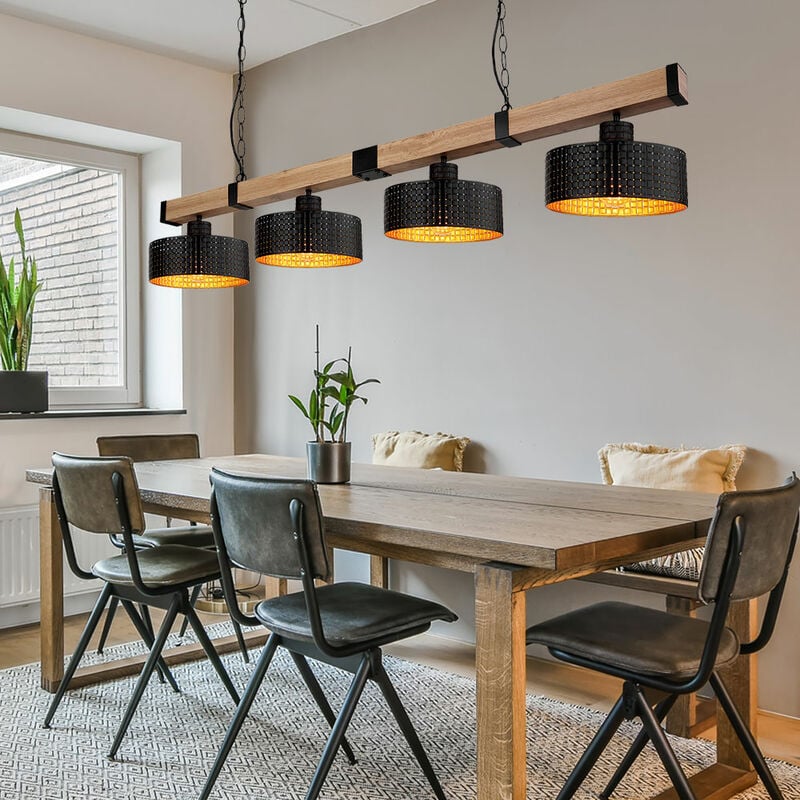Suspension salle à manger suspension salon salle à manger lampe de table, métal noir or, 4x E27, LxH 120x140 cm