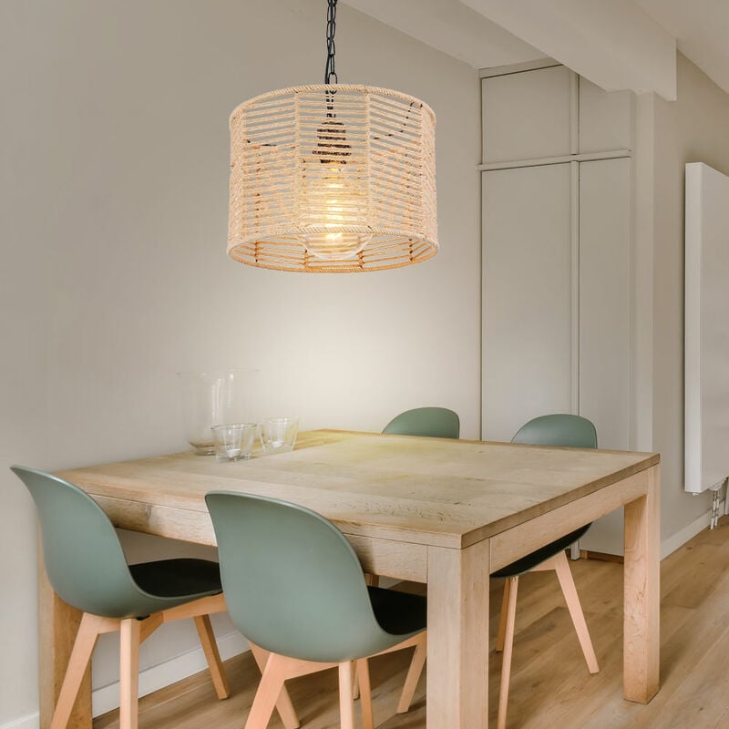 Suspension salon corde de chanvre plafonnier chaîne en métal, métal noir, 1x douille E27, DxH 31x120 cm