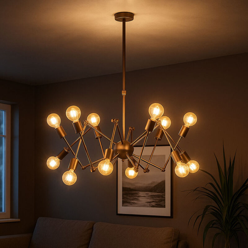 Suspension salon Industrial Spoutnik lustre plafonnier vintage rétro, métal, 12x douille E27, DxH 95x109 cm Wofi 6445.12.09.8000