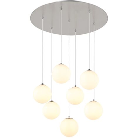 Suspension salon luminaire LED 7 ampoules boules de verre H 120 cm