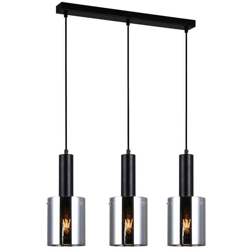 Italux Sardo - Luminaire suspendu moderne noir à 3 lumières avec abat-jour fumé, E27