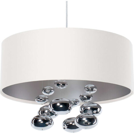 Suspension satin blanc et boules argentées design élégant - Ø 40 cm - H16 cm