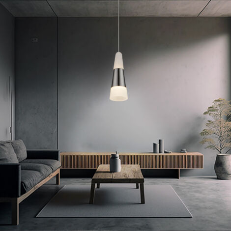 Suspension satinée salle à manger suspension LED suspension salon, nickel mat, métal acrylique, 5W 300Lm blanc chaud, DxH 12x100 cm