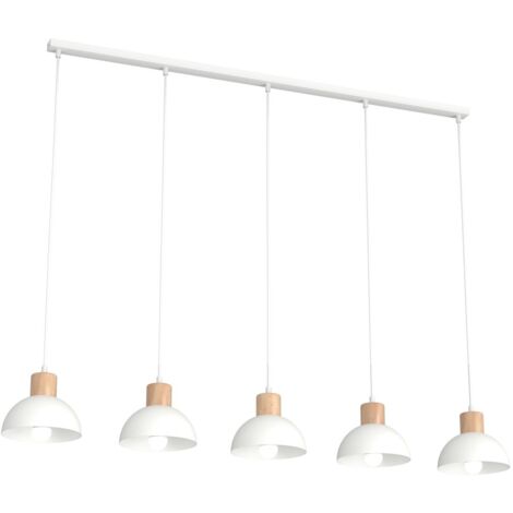 Suspension scandinave blanche bois 5xE27 Emibig Seco