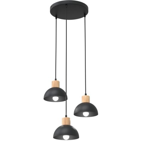 Suspension scandinave noire bois 3xE27 Seco Emibig