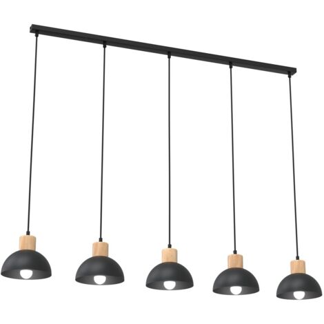 Suspension scandinave noire bois 5xE27 SECO Emibig