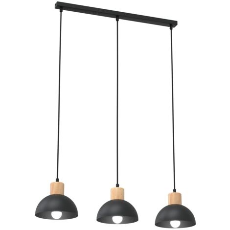 Suspension scandinave noire linéaire bois 3xE27 Seco