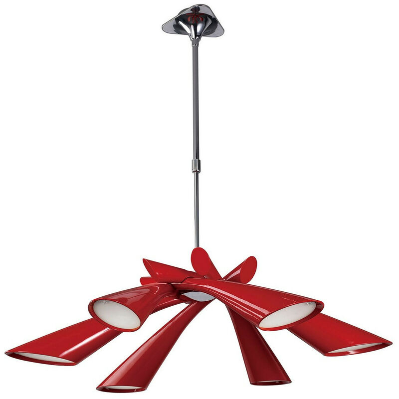 Diyas - Inspired Mantra Pop Luminaire suspendu/plafonnier convertible en semi-encastré à 6 ampoules E27, rouge lustré/acrylique blanc/chrome poli,