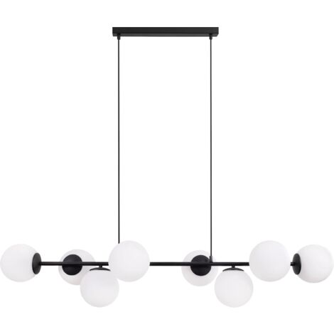 SUSPENSION SIENA NOIRE 8 ABAT-JOUR BLANC PLAT E14