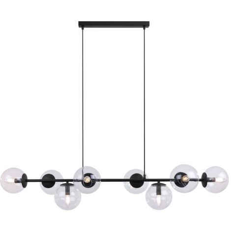 SUSPENSION SIENA NOIRE 8 ABAT-JOUR PLATS TRANSPARENTS E14
