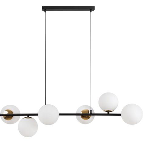 SUSPENSION SIENA NOIRE ET OR 6 ABAT-JOUR BLANC PLAT E14
