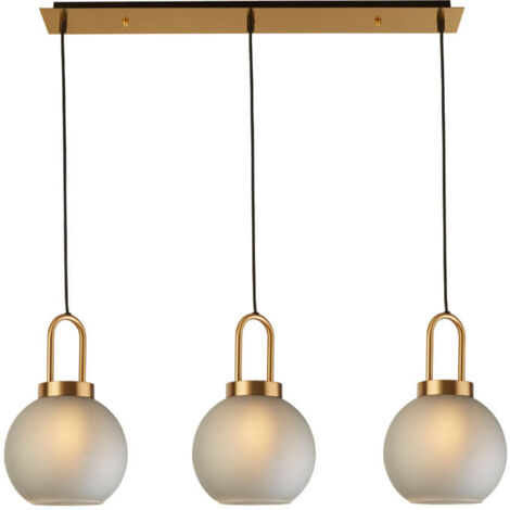 Suspension SNOWDROP 3L barre métal laiton avec verre depoli E27 3x60w max longueur 87