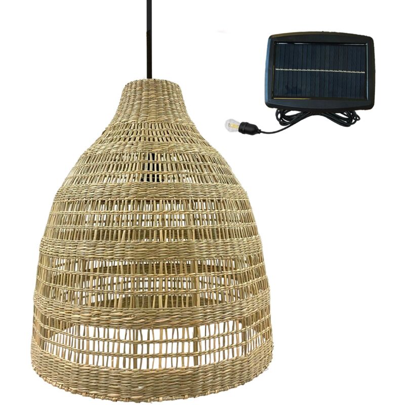 Suspension solaire bohème freya long solar Bois Herbe marine D49 cm