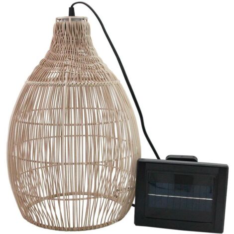 Suspension solaire LED HOLIDAY beige en poly rotin – Ø 29 cm – 100 lumens – Autonomie 12h – IP44 pour extérieur et intérieur
