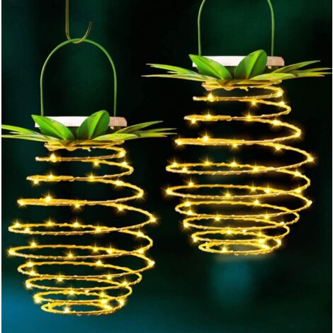 Suspension Solaire Spirale, Lanterne Ananas en Fer Forgé, Lampe de Jardin LED étanche pour Jardin, Patio, Chemin, Décoration d'Arbre de Cour Lot de 2