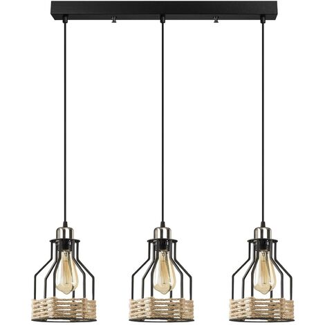 Suspension style industriel 3 lampes alignées Camarose 67cm Métal Noir et chrome