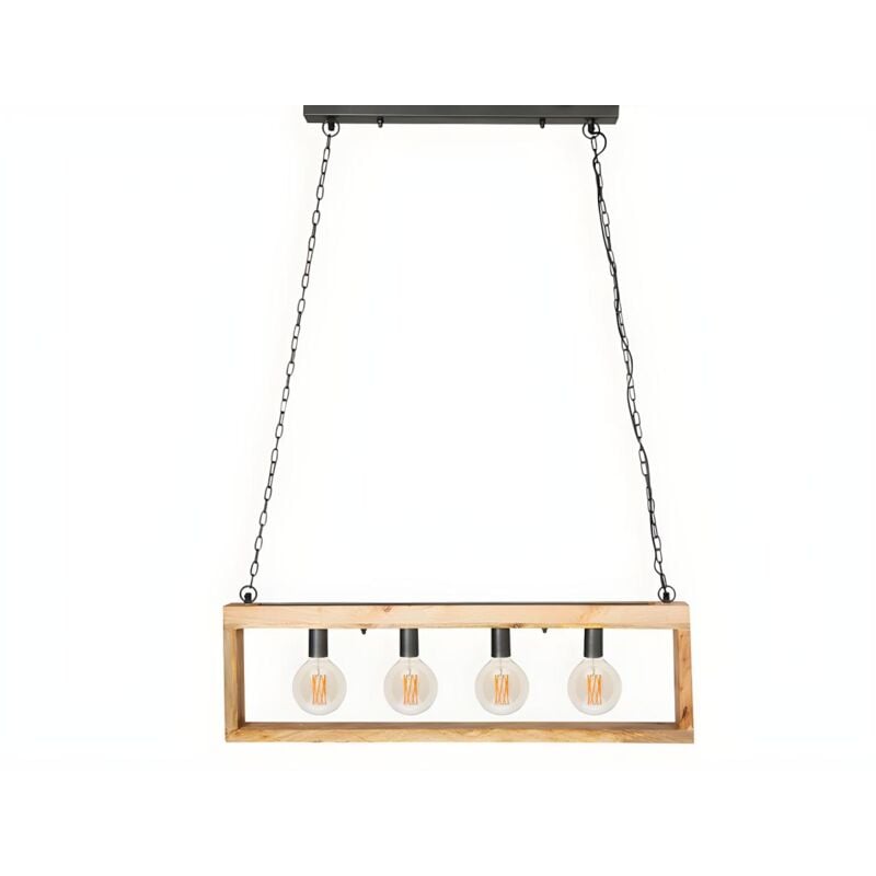 Vente-unique - Suspension style industriel caisse rectangulaire en bois olius - bois et métal -4 lampes - h. 31 x L.100 cm - naturel et noir