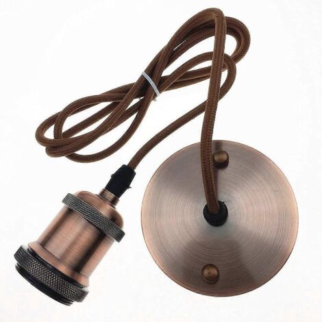 Suspension style industriel moderne vintage, douille E27 avec câble rond tressé de 1,2 m en laiton (rouge-brun) [Classe énergétique A+++]