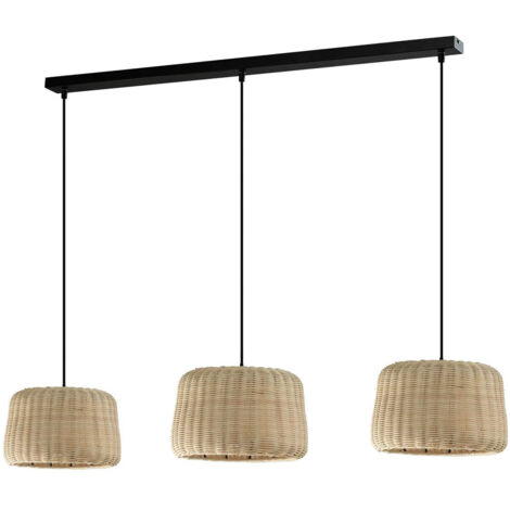 Suspension, Suspension 3 abat-jours XENIA Noir en Rotin, Aluminor